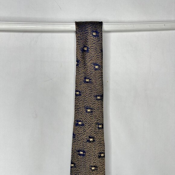 Joseph Abboud Men’s Necktie 3 ¾” Silk Brown / Copper & Navy Blue Geometric Italy - Picture 4 of 11